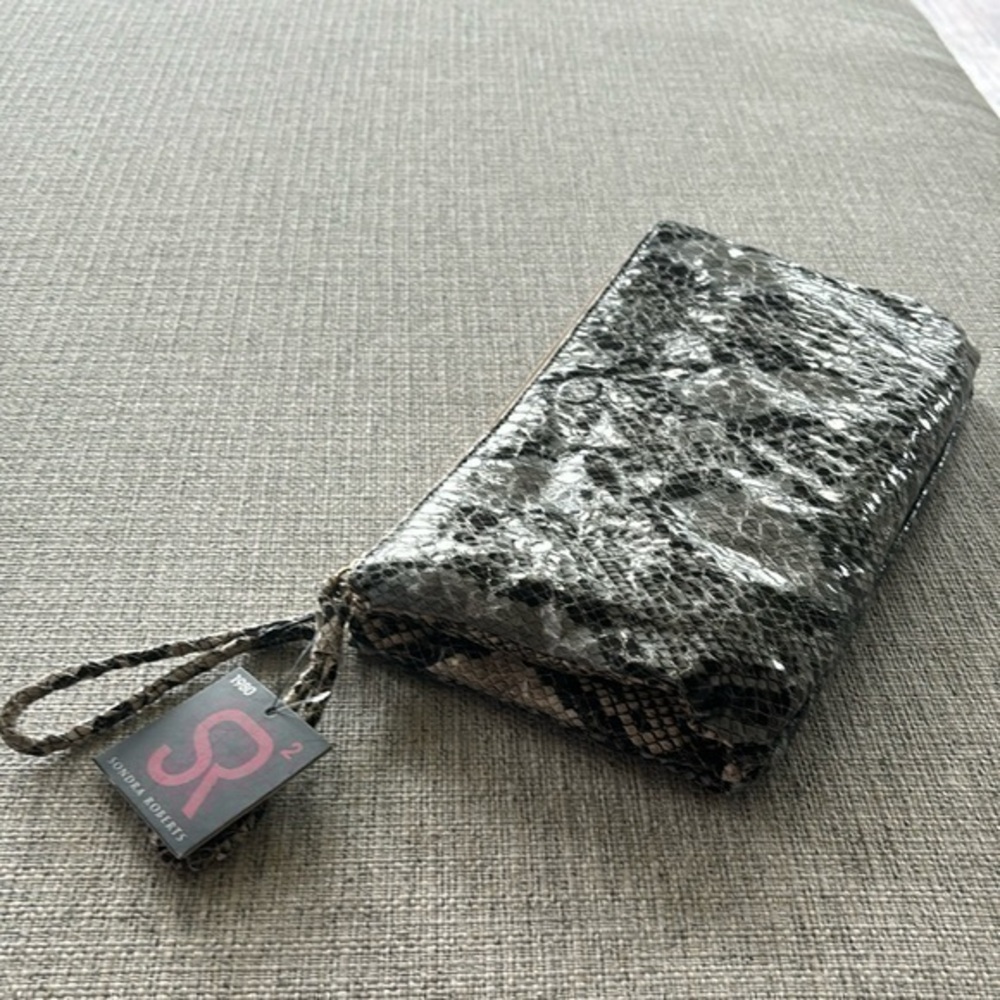 Sondra Roberts 1980 SR2 snake skin magnet double zip clutch purse bag new!